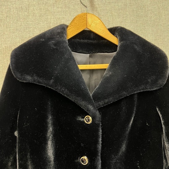 Borgazia Career Originals Vintage Faux Fur Coat Womens 10 Black Belted READ - Picture 2 of 16